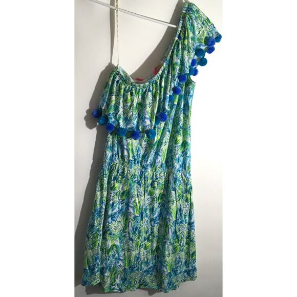 Lilly Pulitzer Idara Women's Size Small Resort One Shoulder Pom Pom Romper - Picture 4 of 4